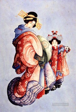 Oiran y Kamuro Katsushika Hokusai Ukiyoe Pinturas al óleo